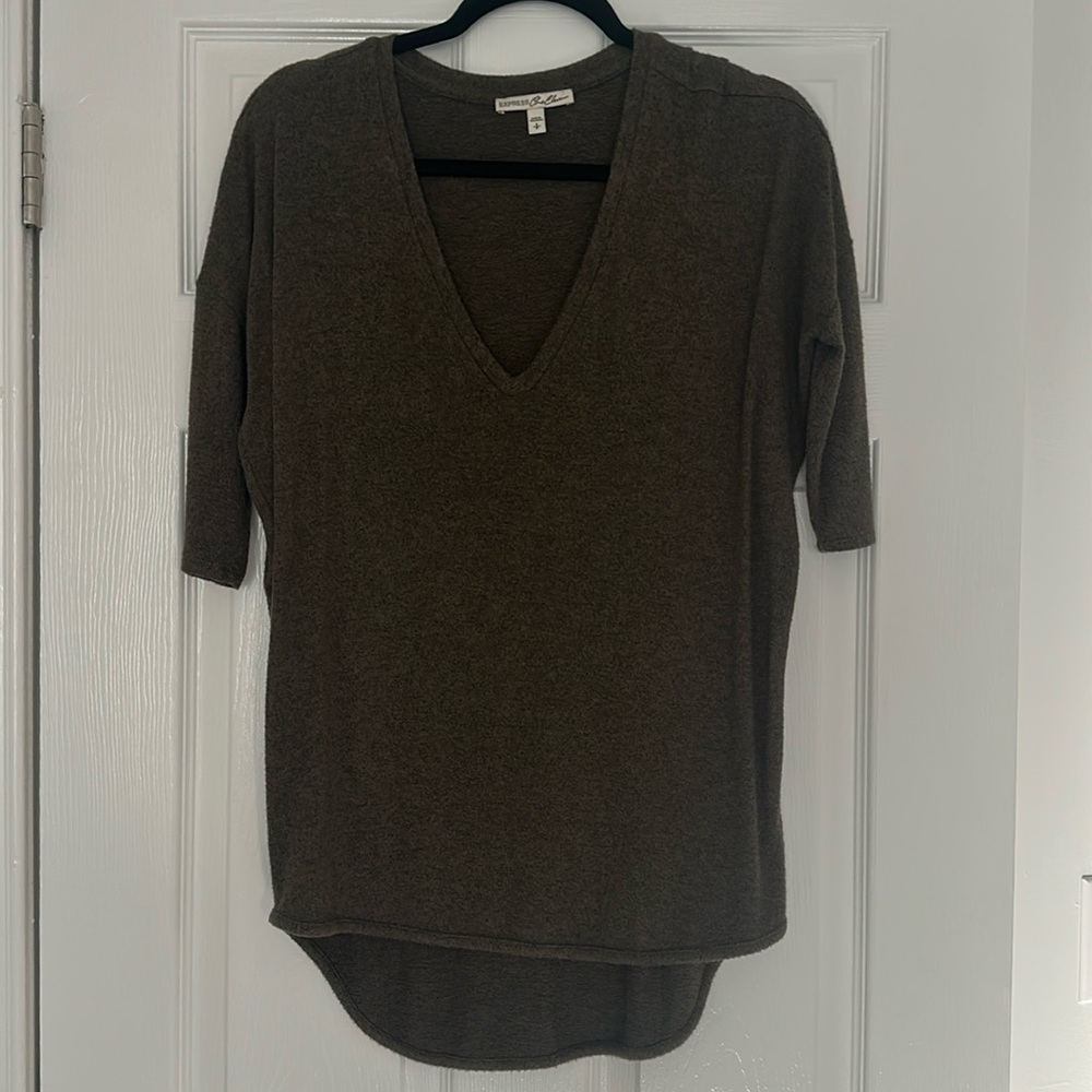 Express One Eleven Olive Tunic Length Sweater - S